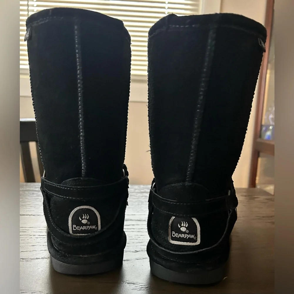 BearPaw Adele Women's Black Suede Winter Boots with Braided Strap & Buckle - Picture 5 of 9
